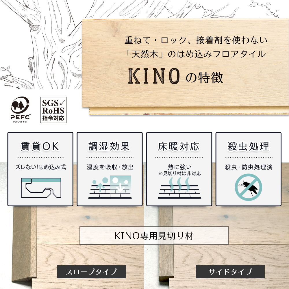 フロアタイル 天然木 Kino・キーノ DIYウッドロックフローリング